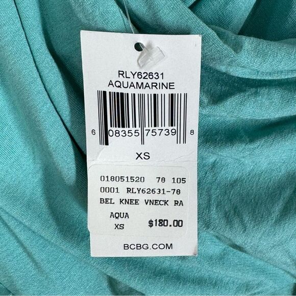 BCBGMaxAzria Surplice Twist Tank Dress Midi Aquamarine Jersey XS NWT - Picture 7 of 10